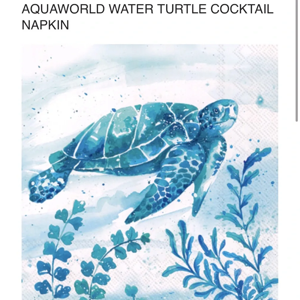 Set of Two (2) INDIVIDUAL Aquaworld Water Turtle Decoupage DIY Cocktail Napkins
